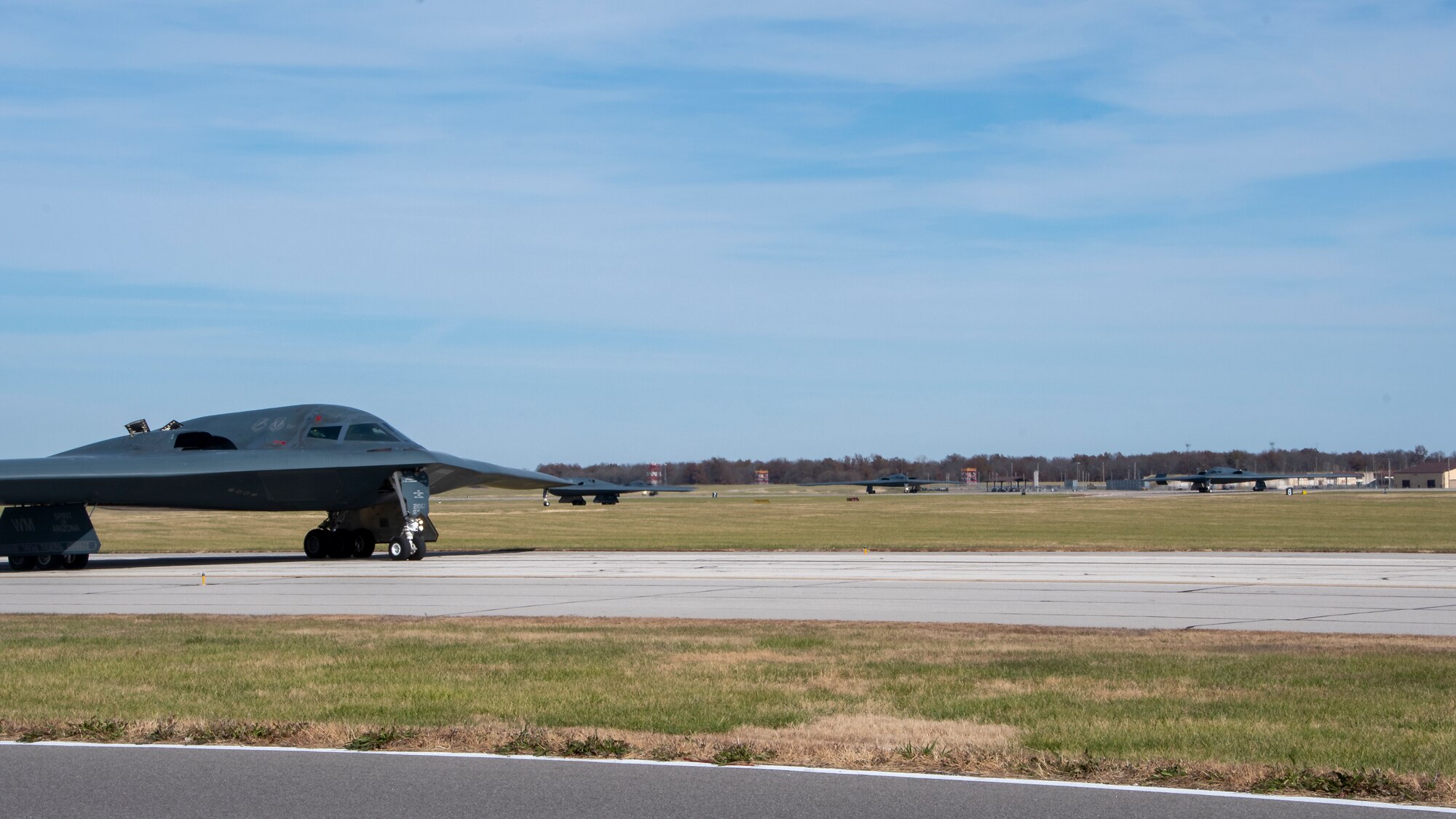 The 131st and 509th Bomb Wings conduct a B-2 Spirit stealth bomber elephant walk during Exercise Spirit Vigilance 23, Nov. 7, 2022, at Whiteman Air Force Base, Missouri. Vigilance exercises are a regular series of events focused on Airman training and readiness, and validating capabilities of the U.S. bomber fleet as a leg of the nuclear triad and a credible strategic deterrent.