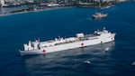 221127-N-DF135-1024 SANTO DOMINGO, Dominican Republic (Nov. 27, 2022) – The hospital ship USNS Comfort (T-AH 20) sits anchored in the harbor of Santo Domingo, Dominican Republic on Nov. 27, 2022. Comfort is deployed to U.S. 4th Fleet in support of Continuing Promise 2022, a humanitarian assistance and goodwill mission conducting direct medical care, expeditionary veterinary care, and subject matter expert exchanges with five partner nations in the Caribbean, Central and South America. (U.S. Navy photo by Mass Communication Specialist 3rd Class Deven Fernandez)