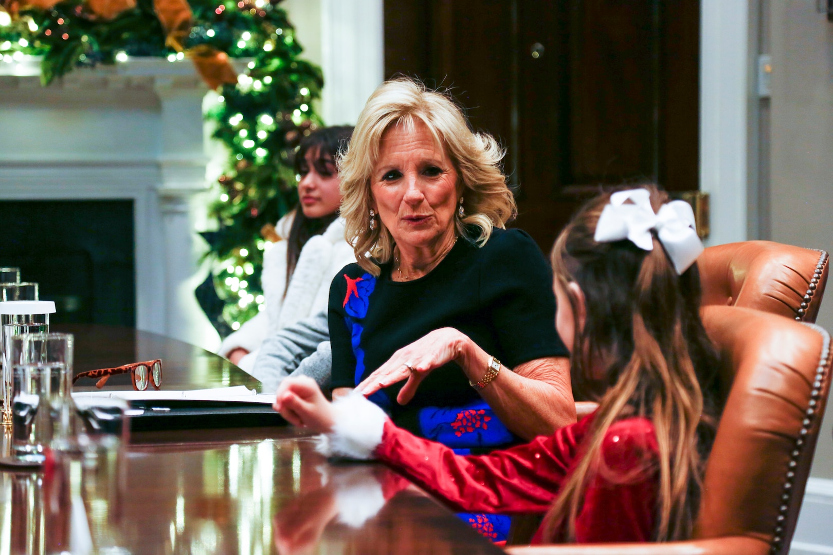 First Lady Jill Biden is joined by National Guard family members, state adjutants general and National Guard senior leaders for a roundtable discussion on support for National Guard children in the Roosevelt Room of the White House in Washington Nov. 28, 2022.