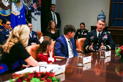 First Lady Jill Biden is joined by National Guard family members, state adjutants general and National Guard senior leaders for a roundtable discussion on support for National Guard children at the White House Nov. 28, 2022.