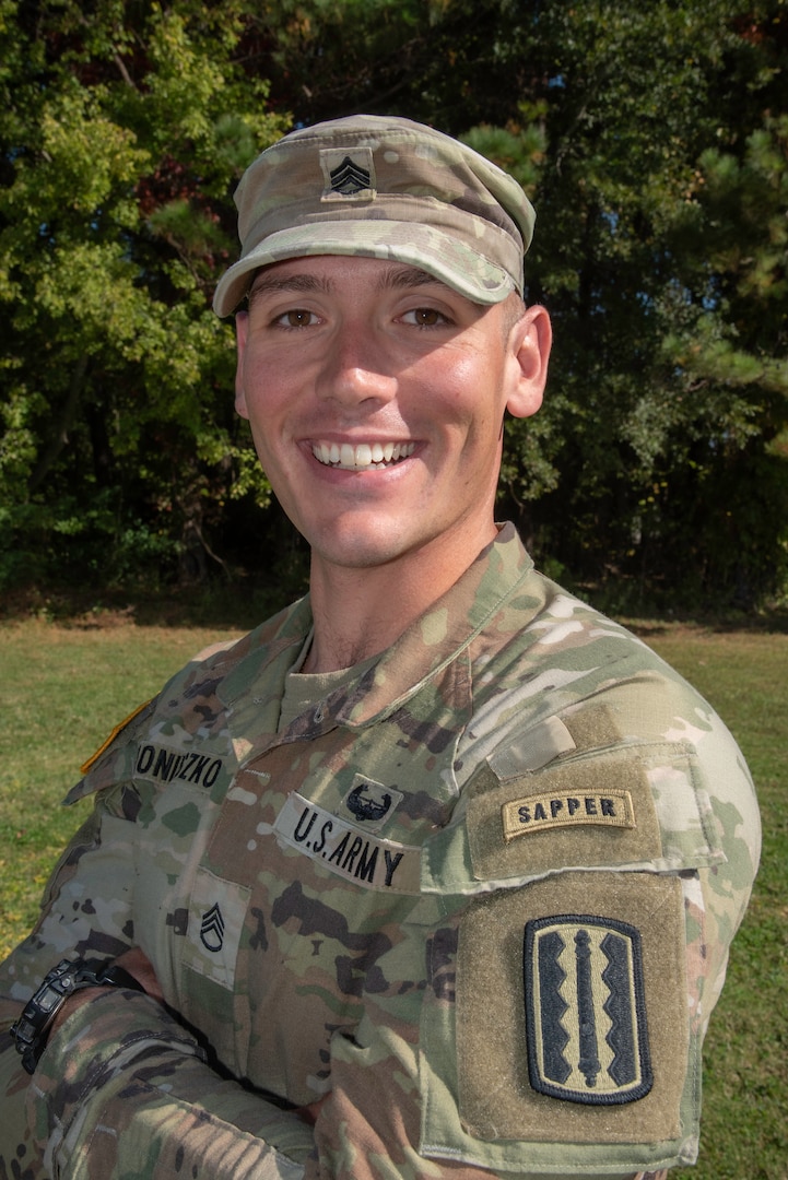 The West Point-based 237th Engineer Company, 276th Engineer Battalion, honored Staff Sgt. Steven Moniuszko Oct. 16, 2022, during an informal recognition ceremony at the Virginia Army National Guard armory, West Point, Virginia. Moniuszko is a recent graduate of the U.S. Army Sapper Leader Course in Fort Leonard Wood, Missouri. (U.S. Army National Guard photo by Staff Sgt. Lisa M. Sadler)