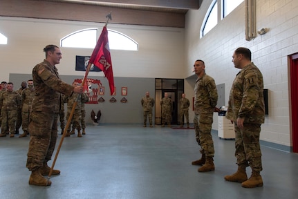 The West Point-based 237th Engineer Company, 276th Engineer Battalion, honored Staff Sgt. Steven Moniuszko Oct. 16, 2022, during an informal recognition ceremony at the Virginia Army National Guard armory, West Point, Virginia. Moniuszko is a recent graduate of the U.S. Army Sapper Leader Course in Fort Leonard Wood, Missouri. (U.S. Army National Guard photo by Staff Sgt. Lisa M. Sadler)