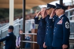 U.S. Air Force Lt. Gen. Brian Robinson, commander of Air Education and Training Command, gives closing remarks during the opening ceremony for the 52nd Anniversary of Celebrate America's Military outside the Alamo in San Antonio, Texas, Oct. 31, 2022