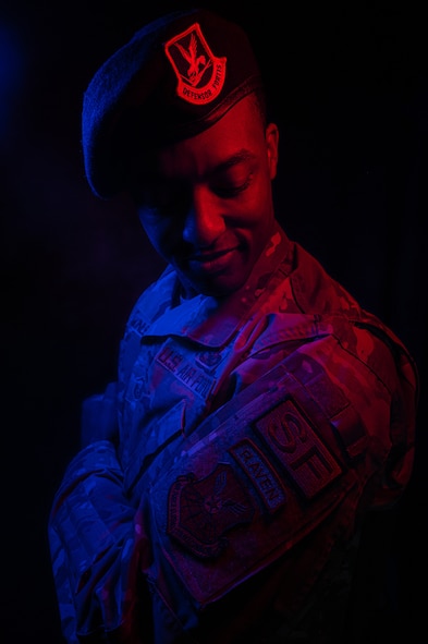 Master Sergeant Stephaun McKinley , 91st Missile Wing Security Forces, poses in front of an American flag at Minot Air Force Base, North Dakota, Nov. 28, 2022. McKinley is one of sixteen award recipients in Air Force Global Strike Command to earn an officer position through the Air Force Senior Leader Enlisted Commissioning Program. SLECP allows designated Air Force and Space Force senior leaders to directly select exceptionally performing, highly talented enlisted Airmen and Guardians for commissioning through OTS. (U.S. Air Force photo by Airman 1st Class Alexander Nottingham)