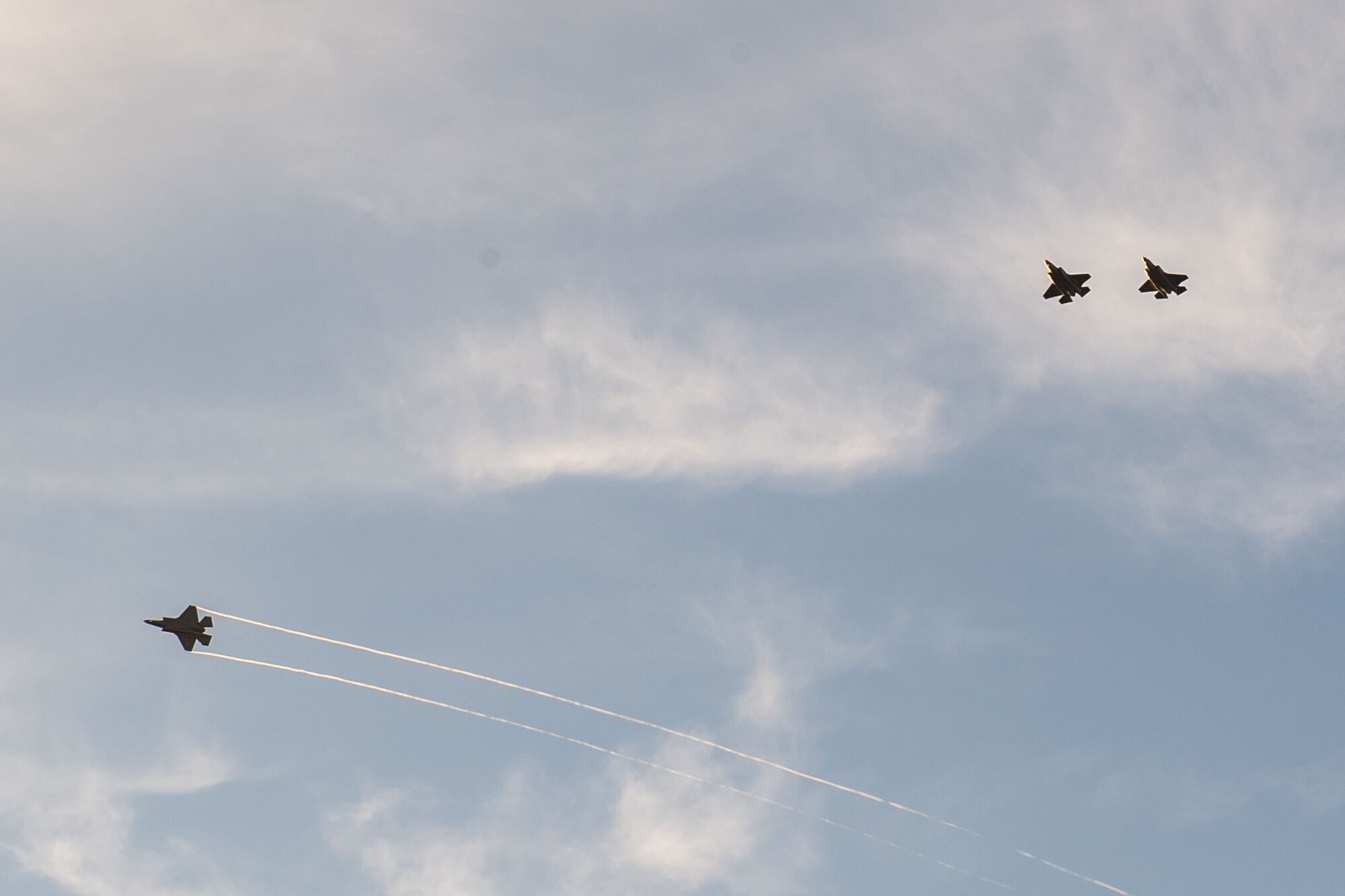 An F-16 Fighting Falcon breaks away from its formation to land during exercise Falcon Strike 2022