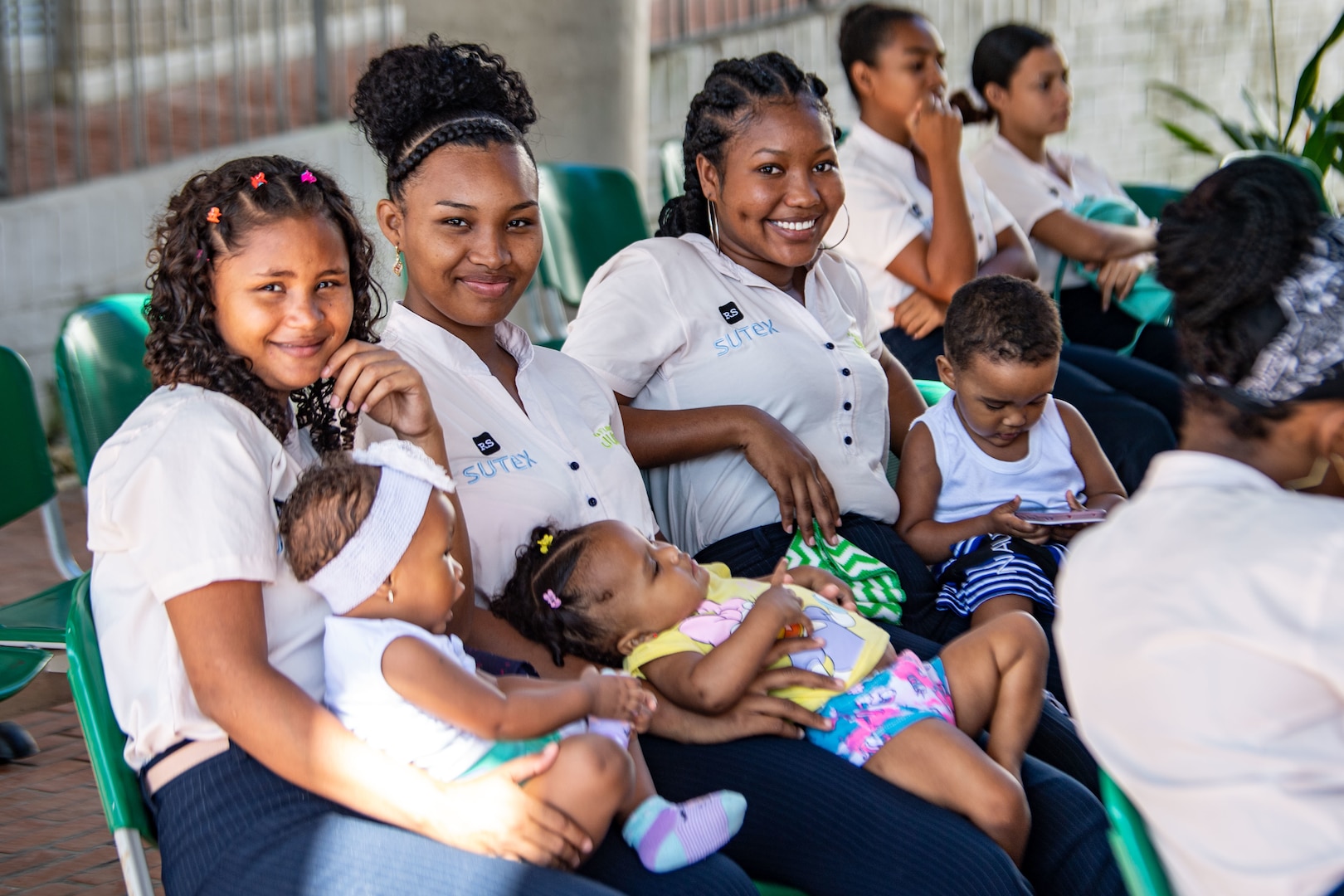221115-N-LP924-1013 CARTAGENA, Colombia (Nov. 15, 2022) Young mothers and their children await medical care provided by the staff assigned to hospital ship USNS Comfort (T-AH 20) as part of Continuing Promise 2022 at Juan Fe in Cartagena, Colombia, Nov. 15, 2022. Comfort is deployed to U.S. 4th Fleet in support of Continuing Promise 2022, a humanitarian assistance and goodwill mission conducting direct medical care, expeditionary veterinary care, and subject matter expert exchanges with five partner nations in the Caribbean, Central and South America. (U.S. Navy photo by Mass Communication Specialist 3rd Class Sophia Simons)