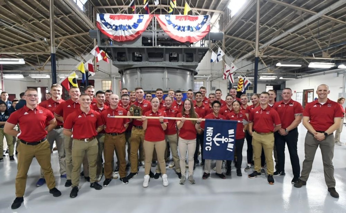 MADISON, Wis., (October 15, 2021) – The Miami of University of Ohio Naval Reserve Officers Training Corps (NROTC) unit captured the overall title at this year’s University of Wisconsin-Madison NROTC Fall Invitational Oct. 15. The Redhawks Battalion scored a total of 844.2 points to win by 87.5 points over second place and last year’s overall winner the University of Illinois (756.7) in a tight finish. The host unit, UW-Madison, showed in third place (637.5), Marquette University finished fourth (596.7) and the Chicago NROTC Consortium (Northwestern, Illinois Institute of Technology, University of Illinois at Chicago) followed in fifth place. The UW-Madison Badger Battalion hosted the other NROTC units on the UW-Madison campus. The invitational has been an annual autumn event for 49 years. (U. S. Navy photo by Scott A. Thornbloom/Released)