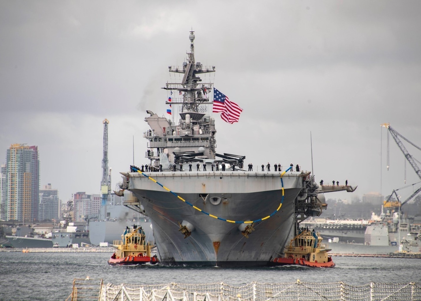USS Tripoli (LHA 7) returns to homeport at Naval Base San Diego.