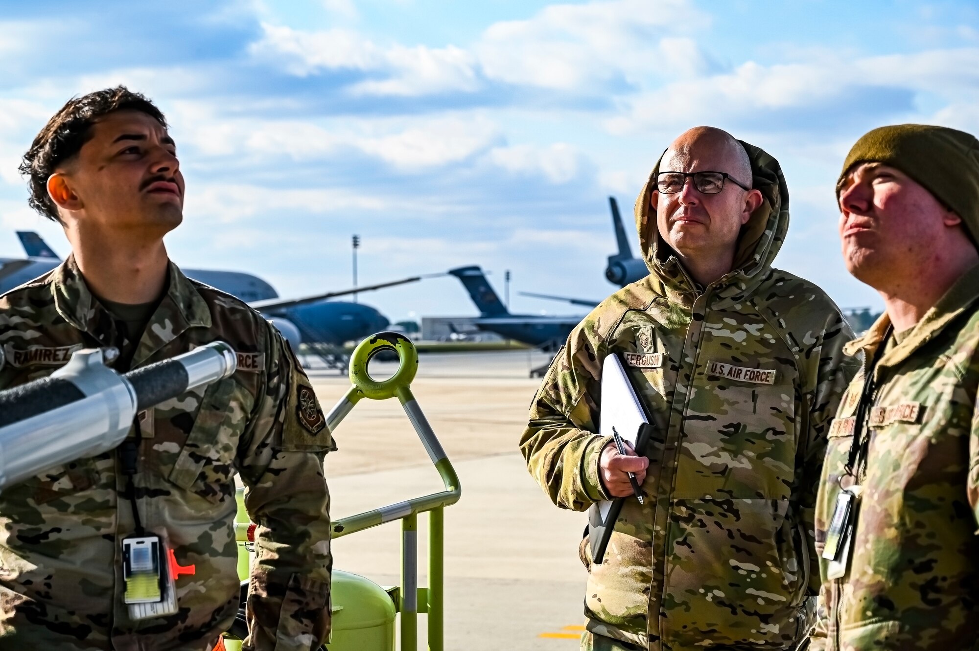 U.S. Air Force Master Sgt. Johnathan Ferguson, 305th Air Mobility Wing quality assurance inspector performs a quality assurance inspection at Joint Base McGuire-Dix-Lakehurst, N.J. on Nov. 22, 2022. Ferguson is one of over one million registered bone marrow donors through the Department of Defense’s Salute to Life program. This year he met with the recipient of a donation he made in 2012 that allowed the patient to achieve remission of leukemia.