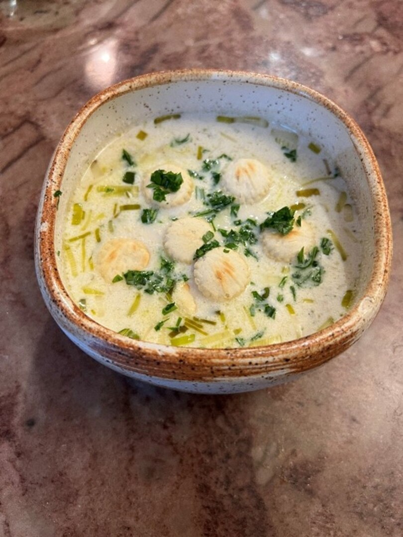 Oyster Leek Stew prepared by Senior Chief Petty Officer Joshua McBride and his family for Thanksgiving in Richmond Hill, Georgia, Nov. 24, 2022. (Photo courtesy of Senior Chief Petty Officer McBride)