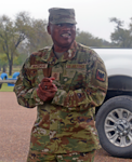 Senior Enlisted Advisor Tony L. Whitehead, the senior enlisted advisor for the chief, National Guard Bureau, speaks with Texas Army National Guardsmen assigned to Operation Lone Star Nov. 23, 2022, in Harlingen, Texas, during a battlefield circulation. Whitehead visited Soldiers and Airmen serving along the Texas-Mexico border over the Thanksgiving holiday.