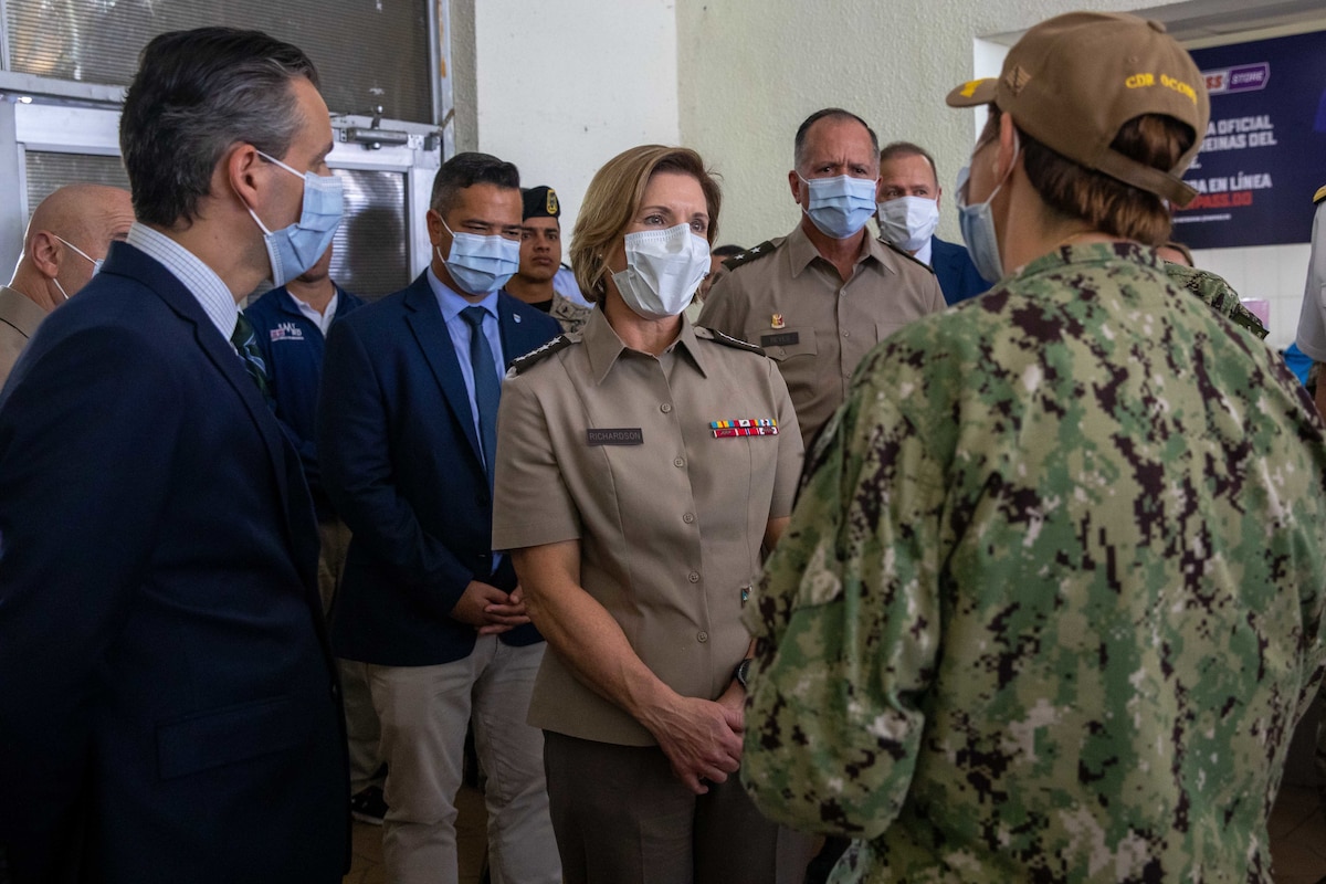 Gen. Laura Richardson, commander, U.S. Southern Command, tours a medical site during Continuing Promise 2022 in Santo Domingo, Dominican Republic.