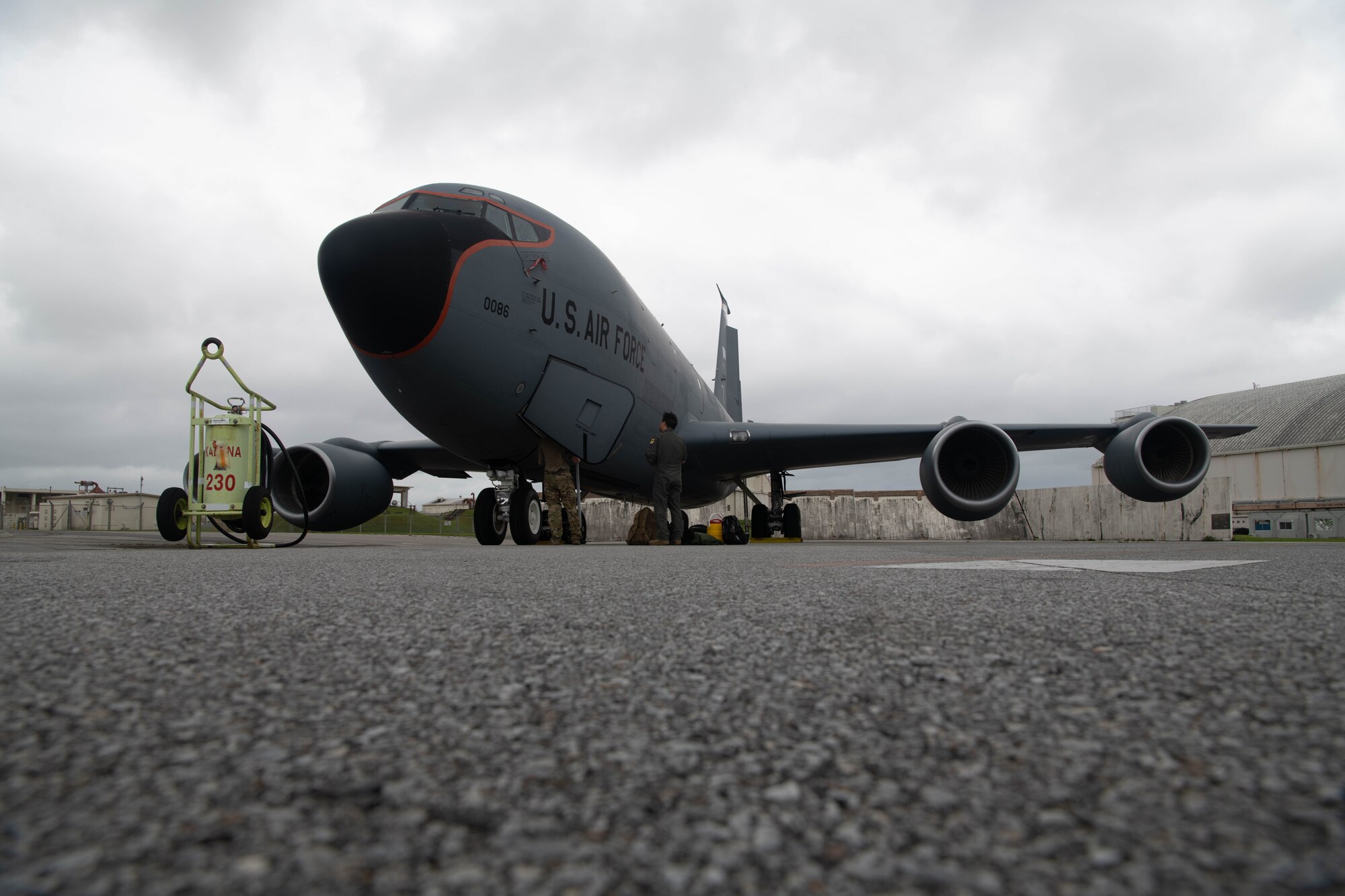 An Aircraft sits on the flight line.