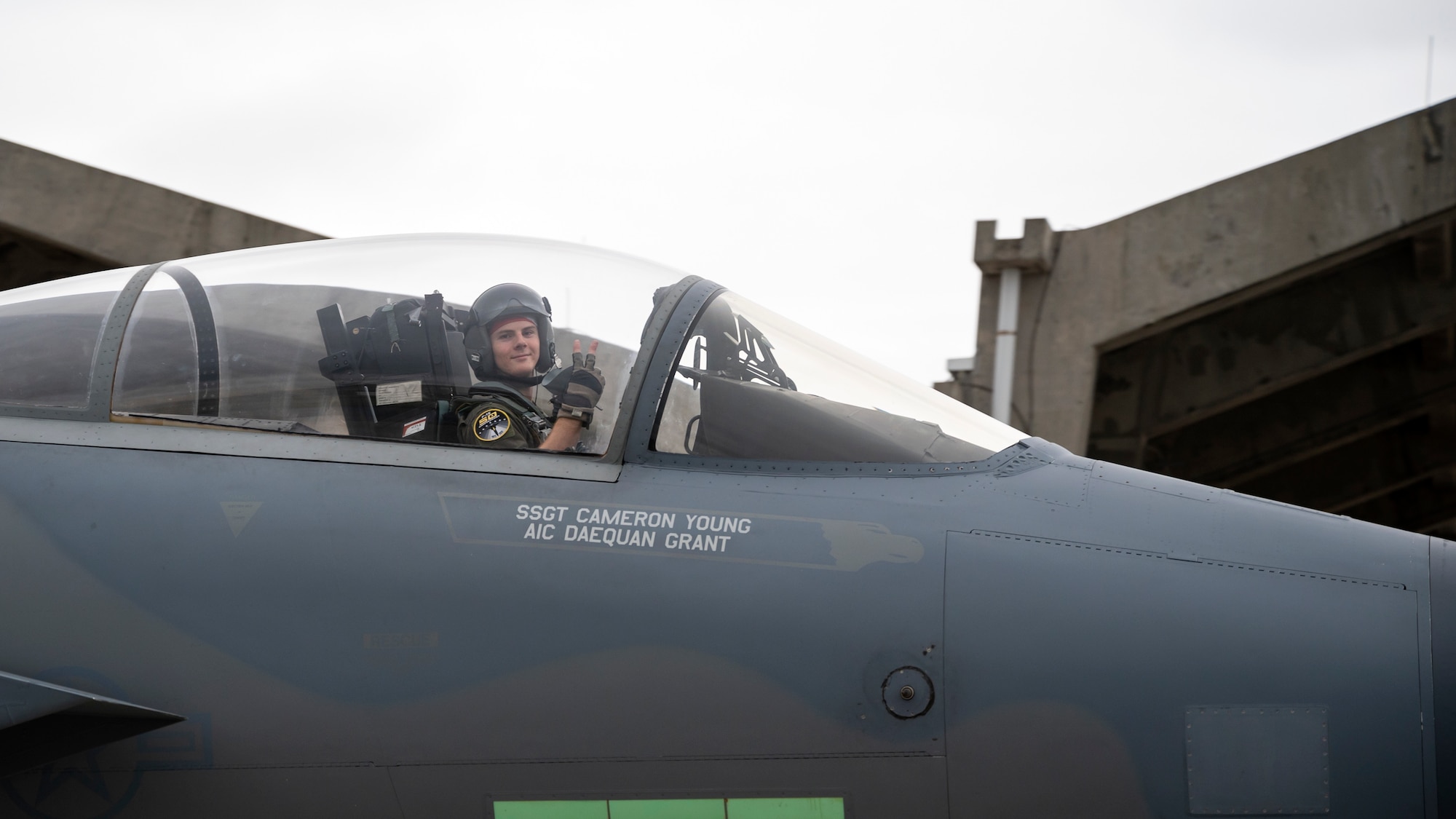 A U.S. Air Force pilot assigned to the 44th Fighter Squadron taxis down the flightline in an F-15C Eagle for the final time at Kadena Air Base, Japan, Dec. 1, 2022. The departure of the first batch of retiring Eagles is a necessary step in ensuring Team Kadena remains postured to defend Japan and maintain regional stability. (U.S. Air Force photo by Senior Airman Jessi Roth)