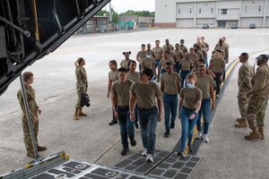 New Air Force recruits tour a C-130H Hercules at Dobbins Air Reserve Base