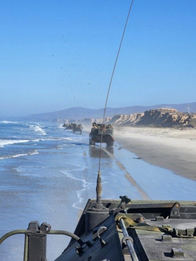 Assault Amphibian Vehicle (AAV) RB1 5-22, RB1 conducting driving operations/convoy, TA Tango with P7 and R7 AAVs.