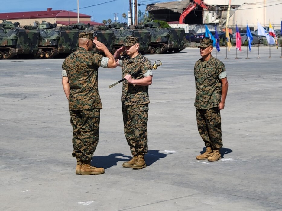 During the ceremony, Sergeant Major Earl Budd, outgoing AAS Sergeant Major, turned the Sword of Office over to Sergeant Major Carlos A. Granados to symbolize the transfer of duty and responsibility from one Sergeant Major to the next.
