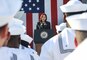Vice President Kamala Harris addresses service members aboard Arleigh Burke-class guided-missile destroyer USS Howard (DDG 83) during her visit to Commander, Fleet Activities Yokosuka (CFAY), Sept. 28.