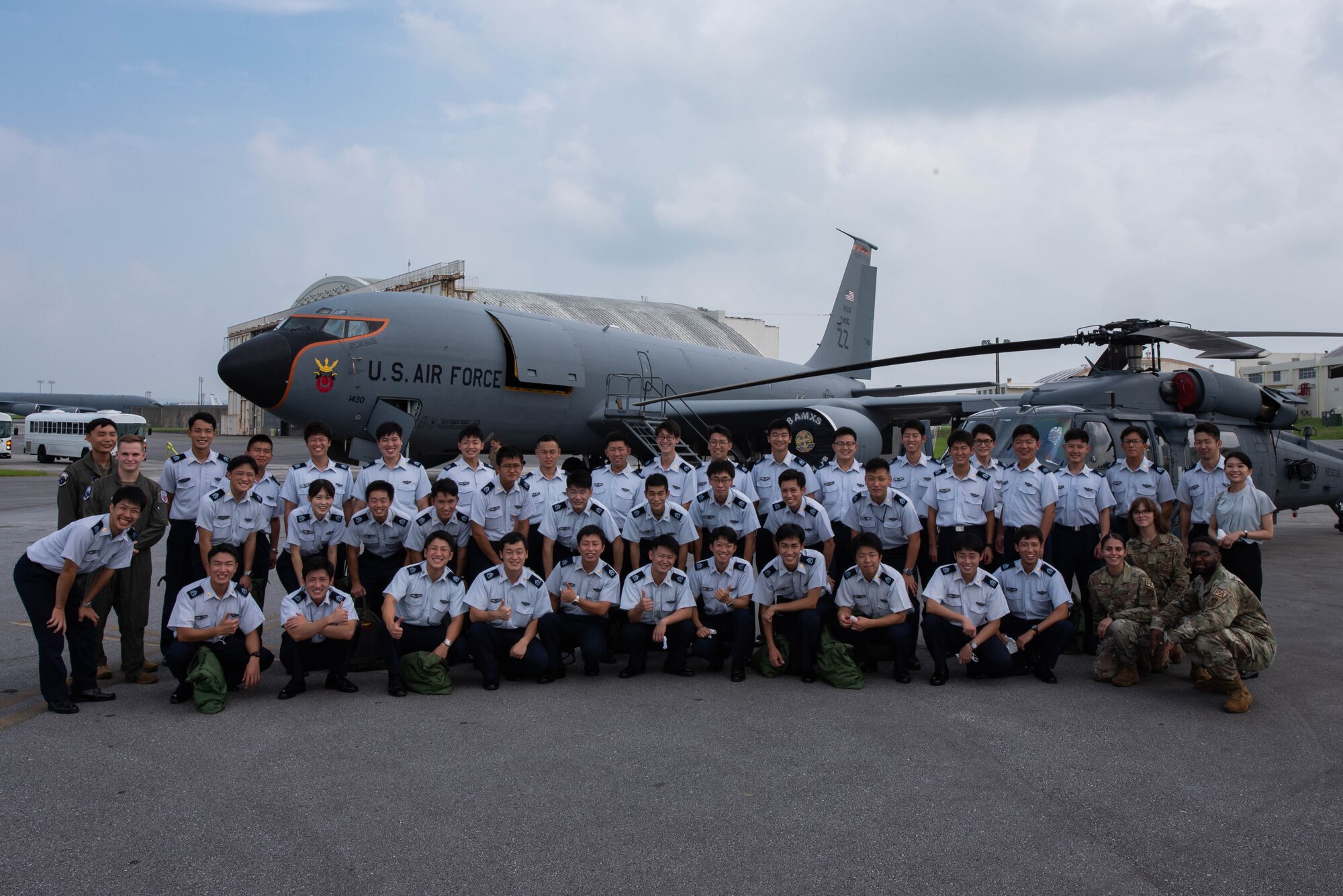 JASDF cadets and Airmen pose for a group photo.