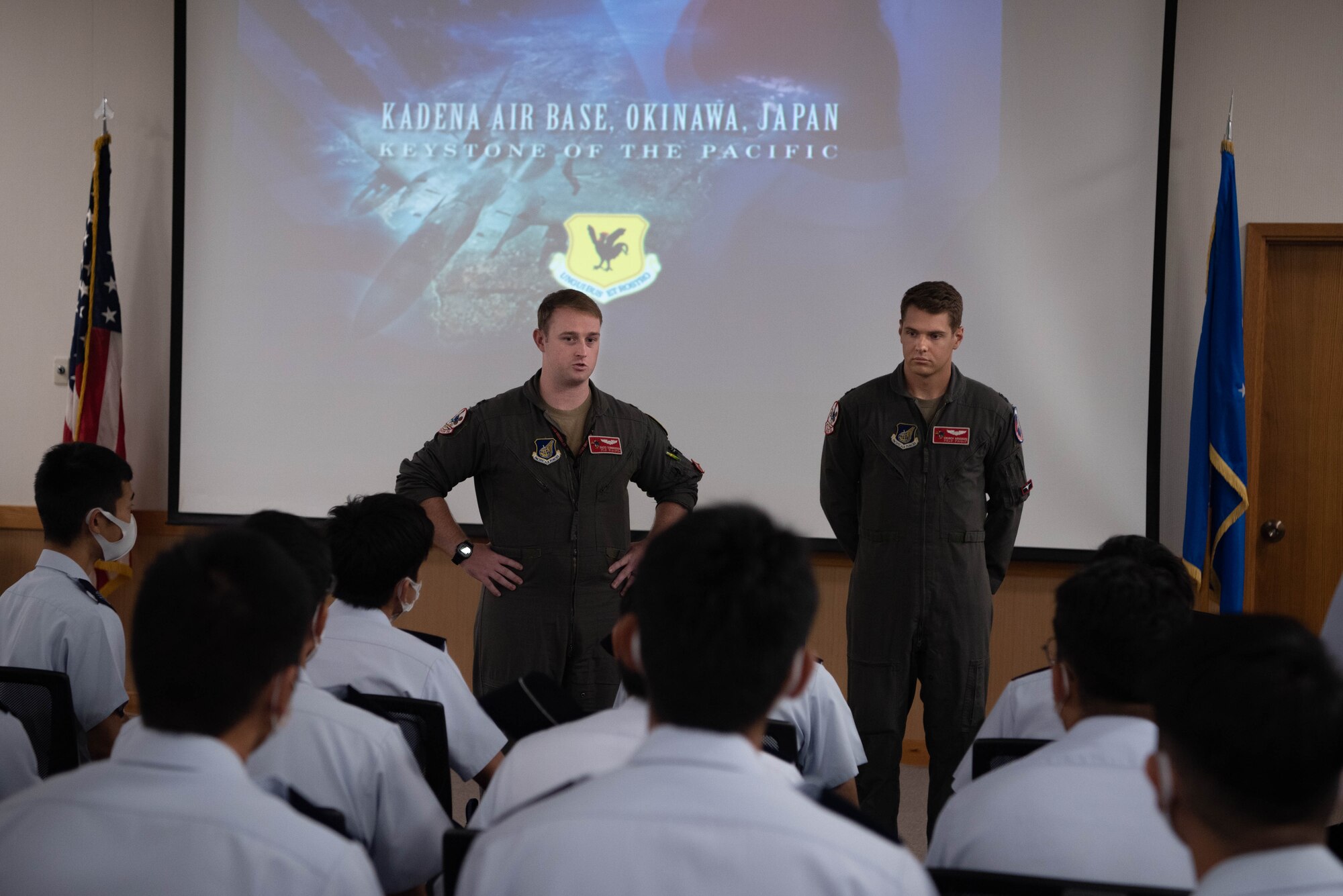 Airmen speak with JASDF cadets.