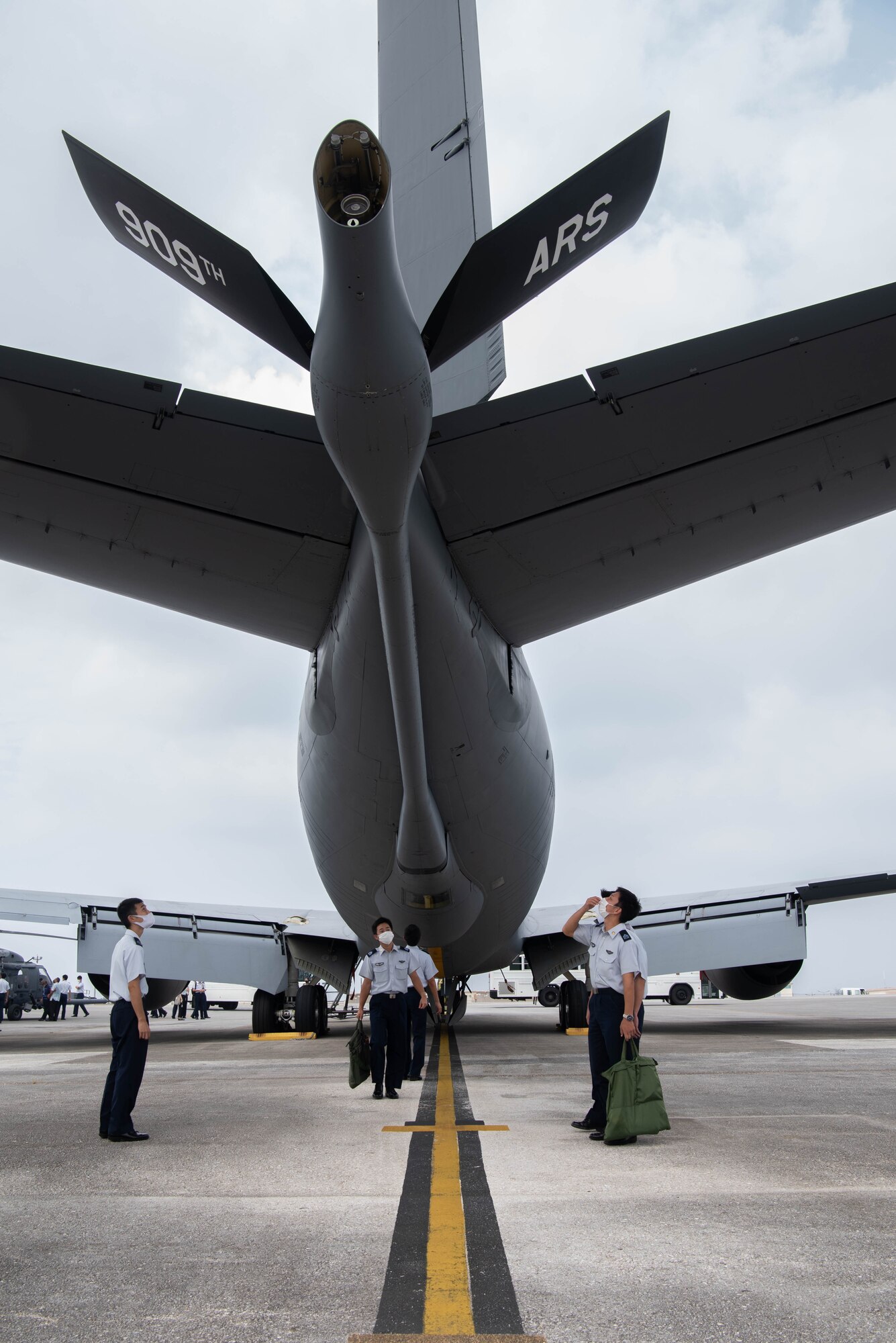 JASDF cadets view a static display.