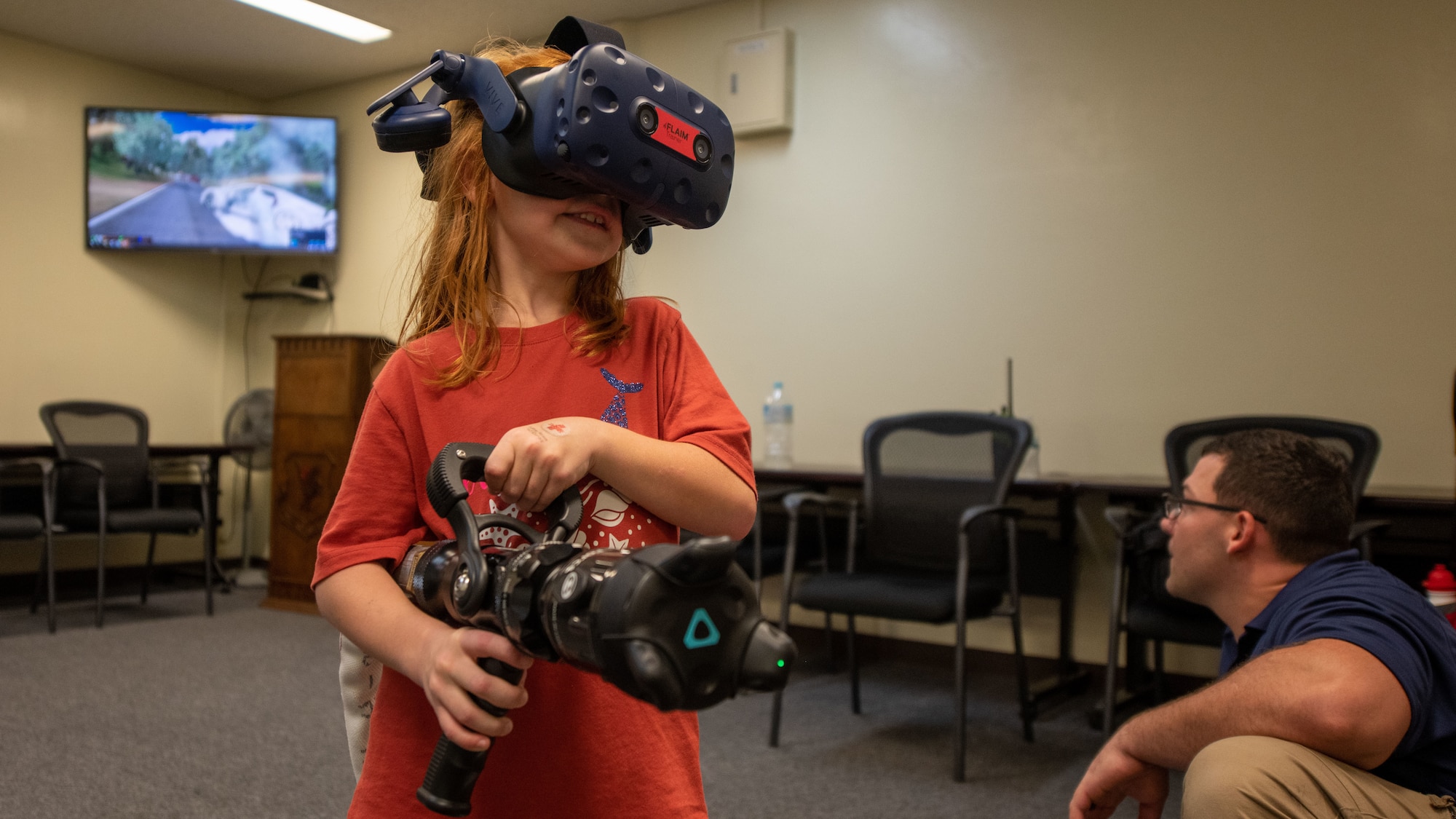 Child uses Virtual Reality system