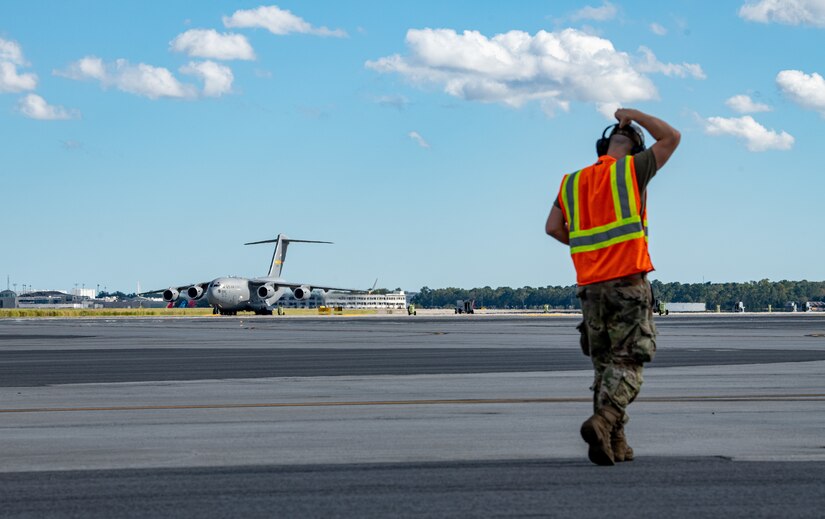 Airman recovers a C-17 Globemaster III.