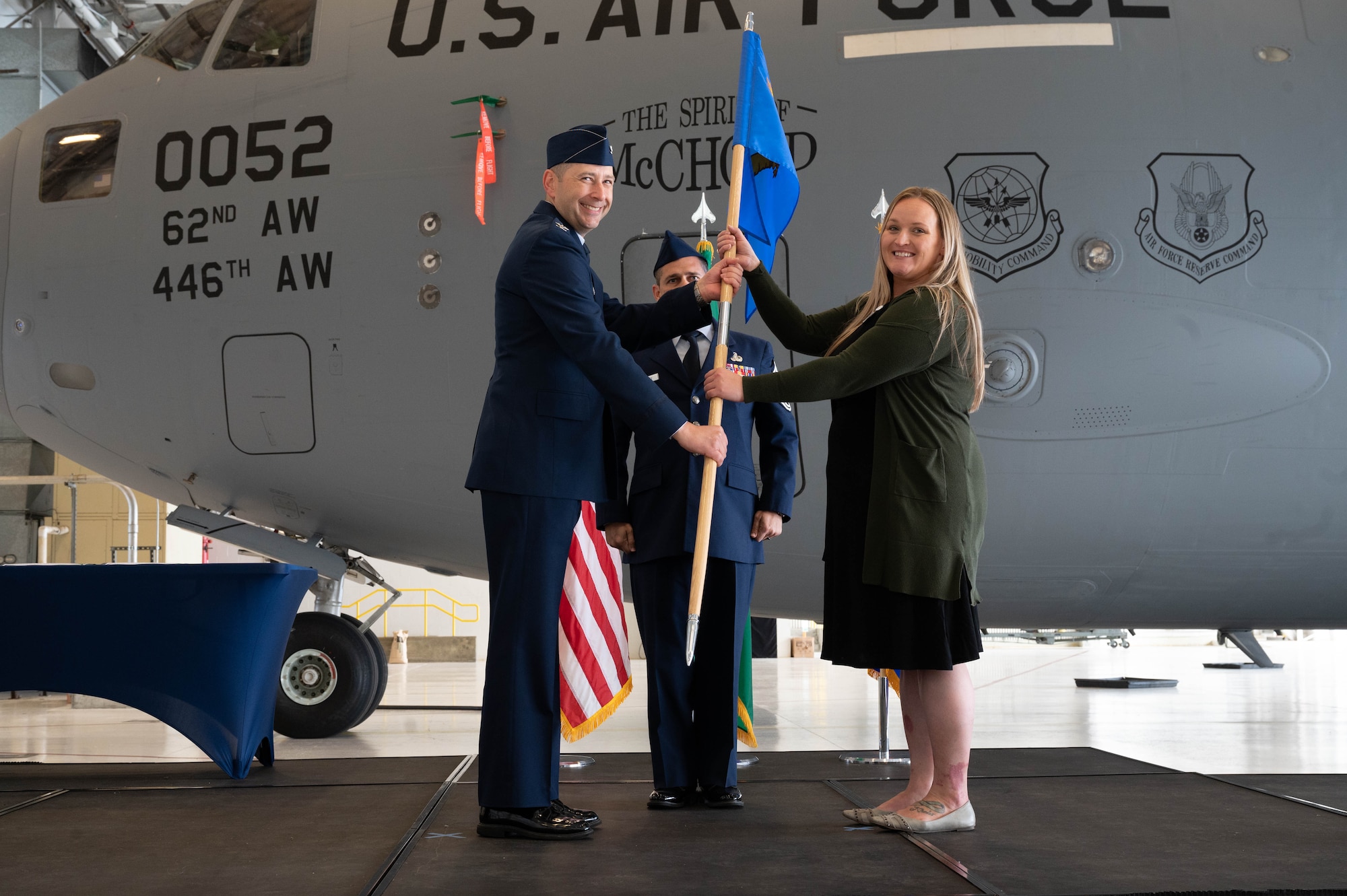 Guidon exchange in front of a C-17