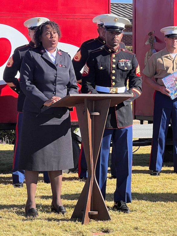 Sgt. Reginald Hammons and Cpl. Jovan Sandoval, coordinators, Toys for Tots, and Capt. Tasha Thomas, corps officer, Salvation Army, gathered aboard Marine Corps Logistics Base Albany to formally kickoff the 75th annual Toys for Tots campaign, Oct. 3.
Toys for Tots is the largest Department of Defense outreach program. It is a combined effort among the Marine Corps Reserves, local businesses and the Salvation Army to ensure less fortunate children have a Christmas this year. (U.S. Marine Corps photo by Jennifer Parks)