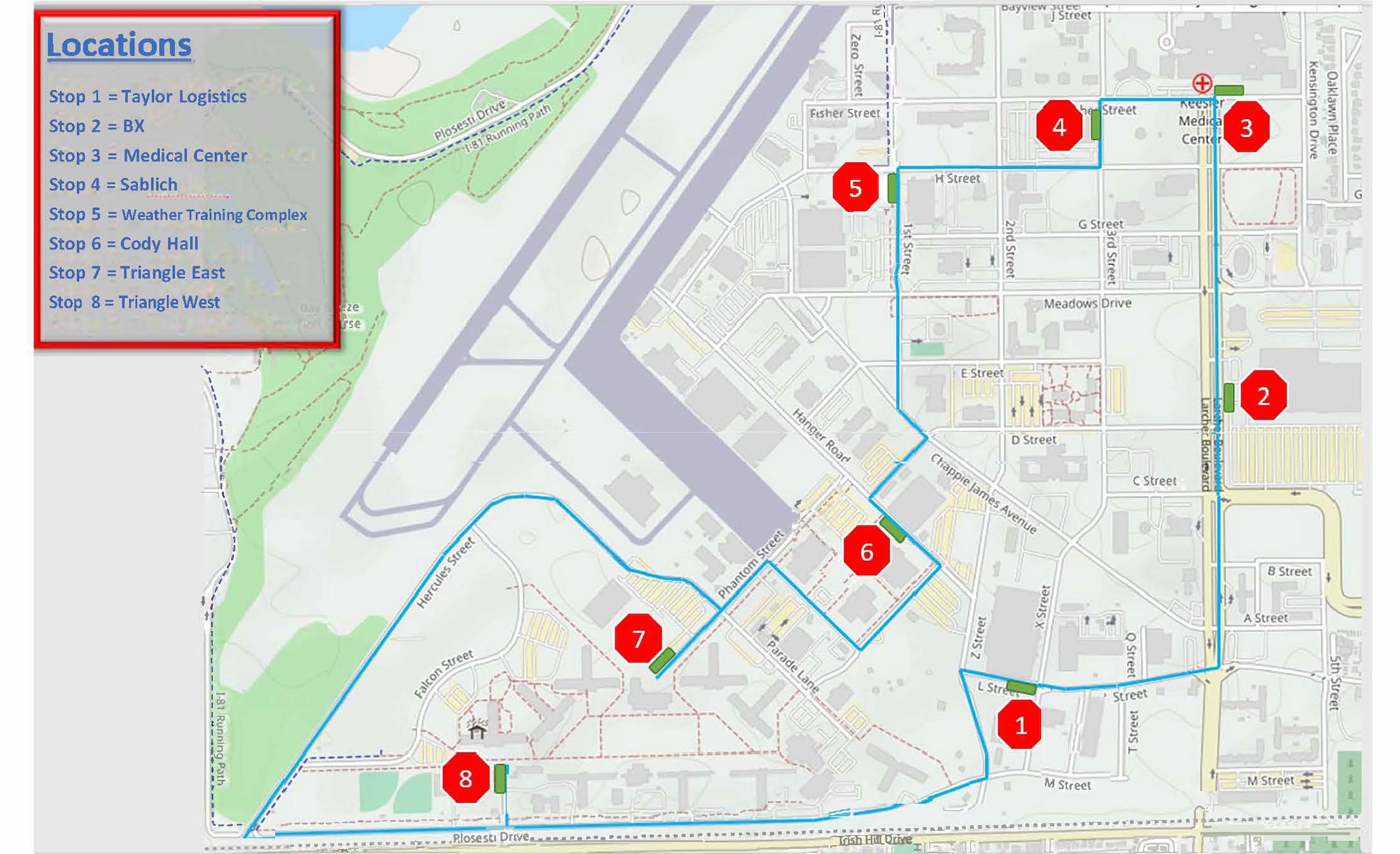 Courtesy graphic of Keesler's shuttle route. (courtesy graphic)