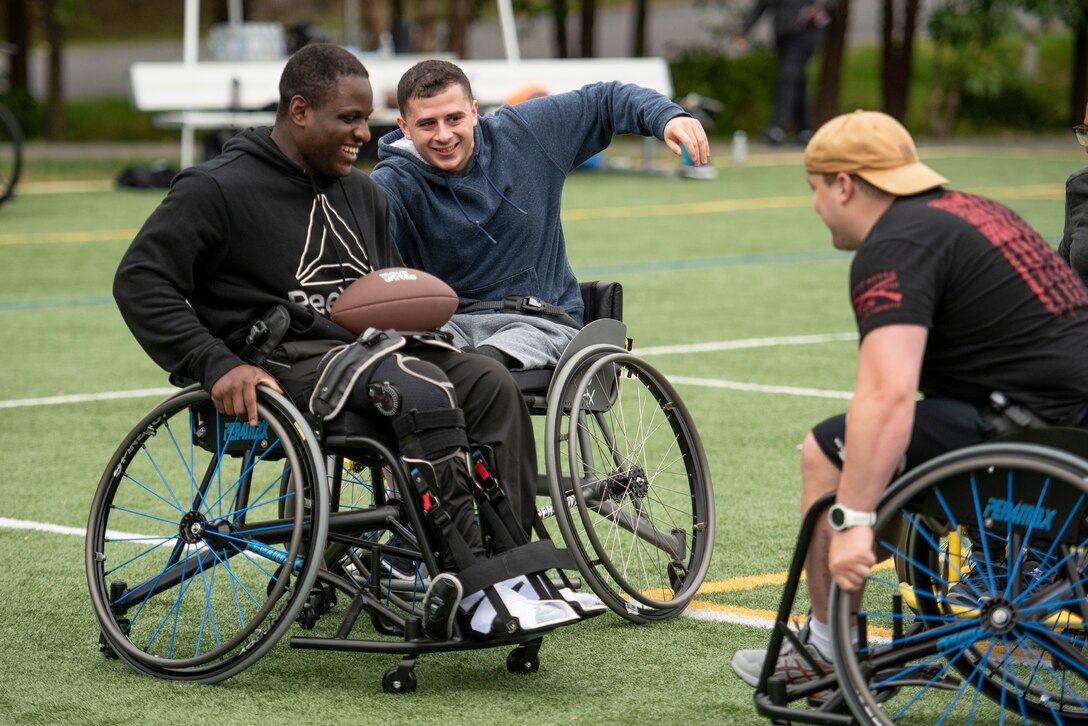 Athletes play a short game of wheelchair football.