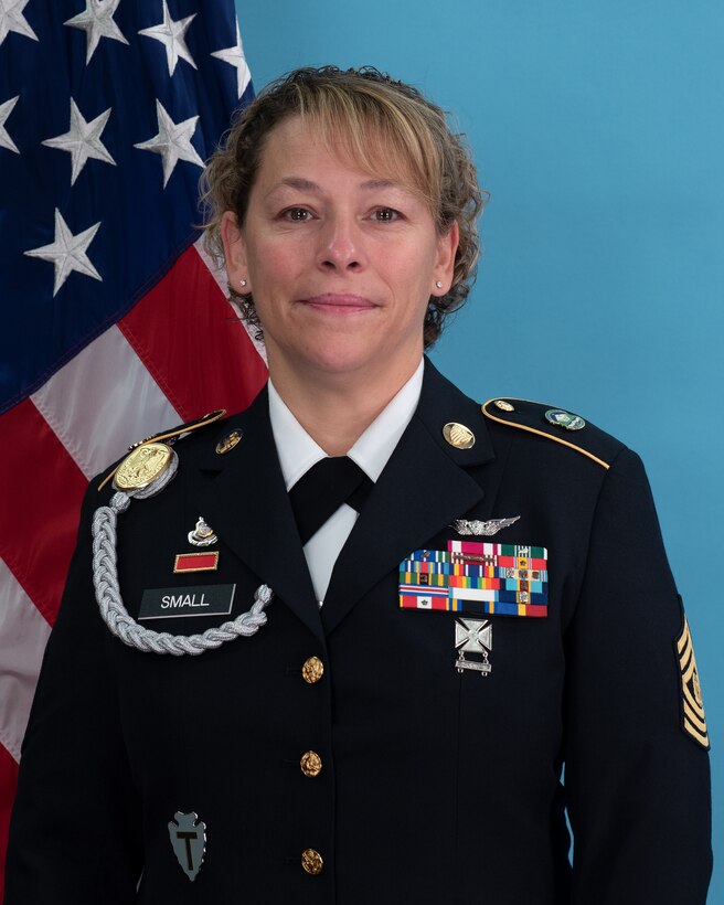 CSM Julie Small was born in Salinas, California and raised in Alaska where she enlisted in the Alaska Army National Guard in March 1995. She completed Army Basic Combat Training at Fort Leonard Wood, Missouri, and Clerk Typist Advanced Individual Training as well as Personnel Service Sergeant Course at Fort Jackson, South Carolina. CSM Small currently serves as Command Senior Enlisted Leader for the Alaska National Guard.  (Alaska National Guard courtesy photo)