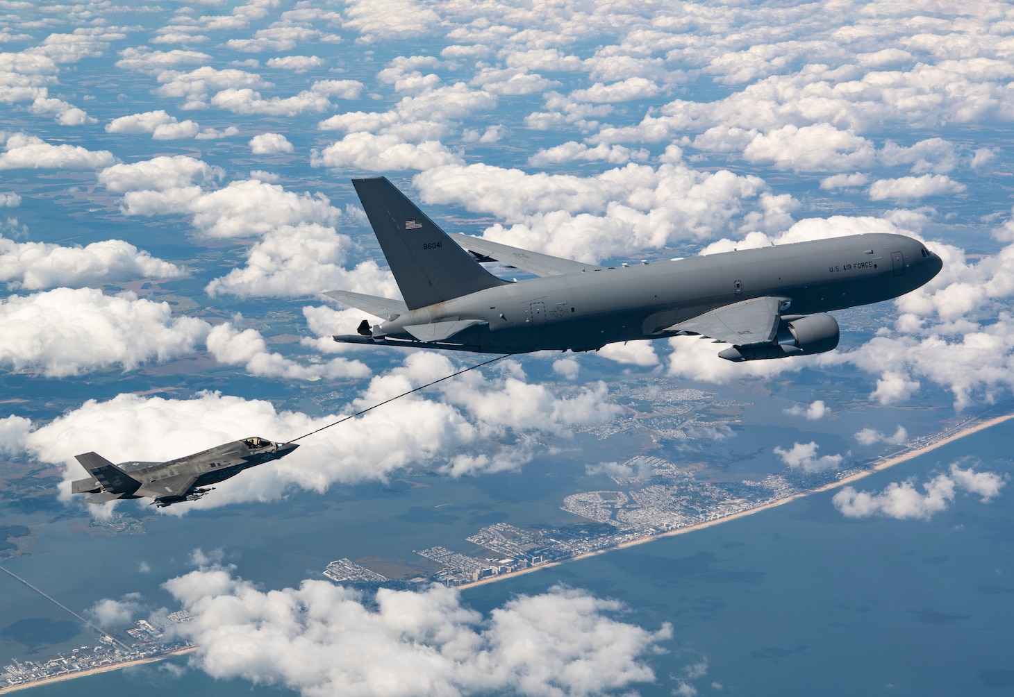 Maj Paul "Rabbit" Gucwa conducts tanker testing with KC-46 from BF-19 out of NAS Patuxent River, Md., on Sept 30, 2021.