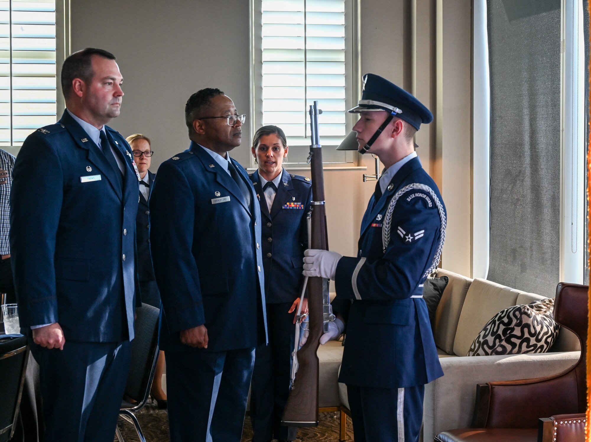 Lt. Col. Alvin Bradford, 507th Medical Squadron commander, promotes to the rank of colonel during a promotion ceremony September 30, 2022, Oklahoma City, Oklahoma. (U.S. Air Force photo by 2nd Lt. Mary Begy)