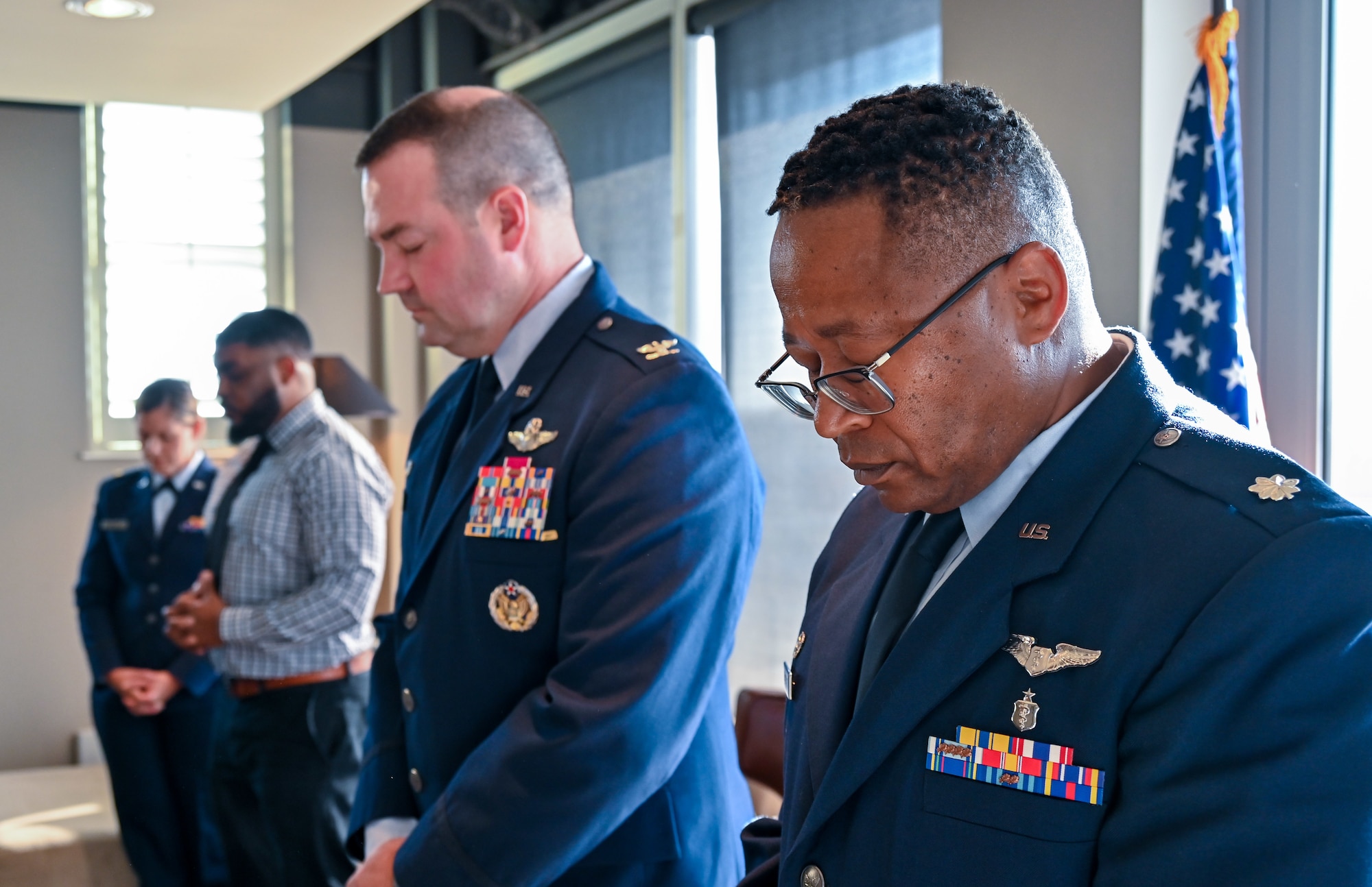 Lt. Col. Alvin Bradford, 507th Medical Squadron commander, promotes to the rank of colonel during a promotion ceremony September 30, 2022, Oklahoma City, Oklahoma. (U.S. Air Force photo by 2nd Lt. Mary Begy)