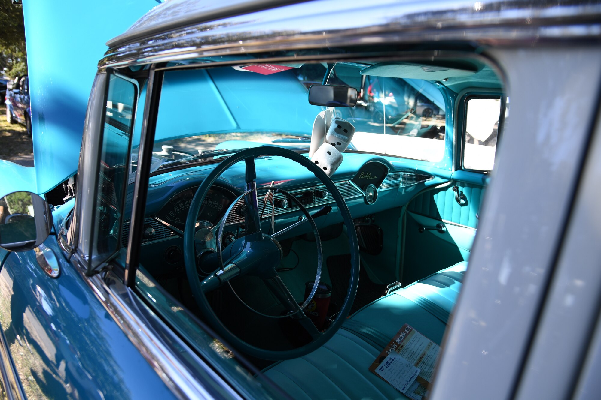 An antique car is on display during the 19th Annual Cruisin' Keesler Car Show and Parade at the Marina Park at Keesler Air Force Base, Mississippi, October 1, 2022. The event is held to kick off Cruisin' the Coast, a festival to celebrate classic cars, trucks and hot rods, where vehicles cruise down the 30-mile beachside highway in Mississippi. (U.S. Air Force photo by Kemberly Groue)