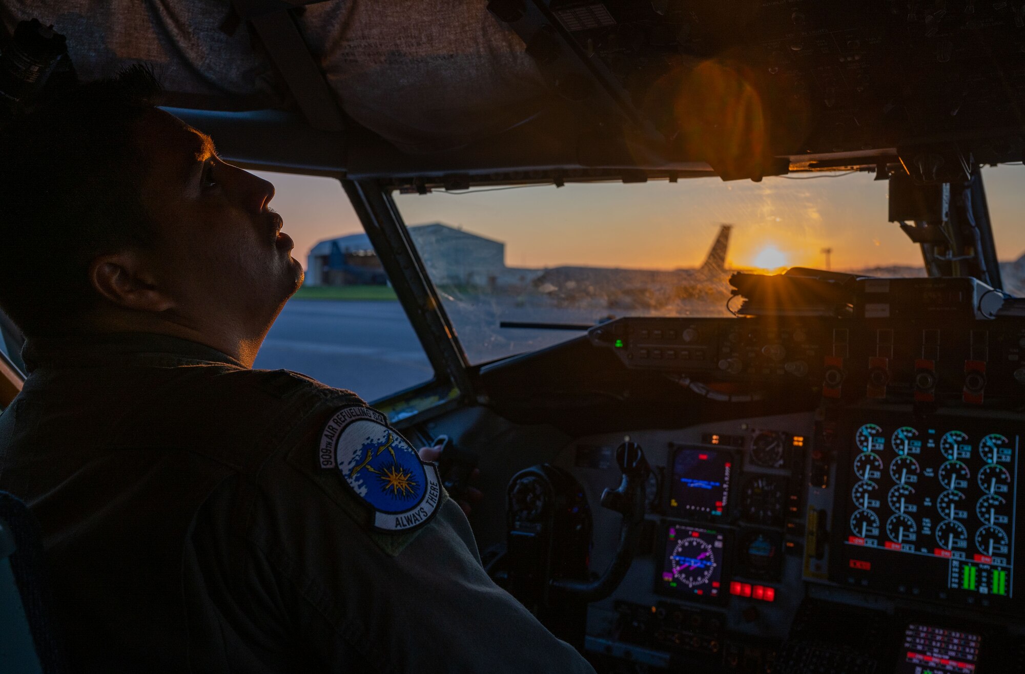 Pilot conducts preflight checks.