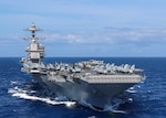 Aircraft attached to Carrier Air Wing (CVW) 8 sit on USS Gerald R. Ford's (CVN 78) flight deck as the ship steams through the Atlantic Ocean, April 13, 2022. Ford is underway conducting carrier qualifications and strike group integration prior to operational deployment.