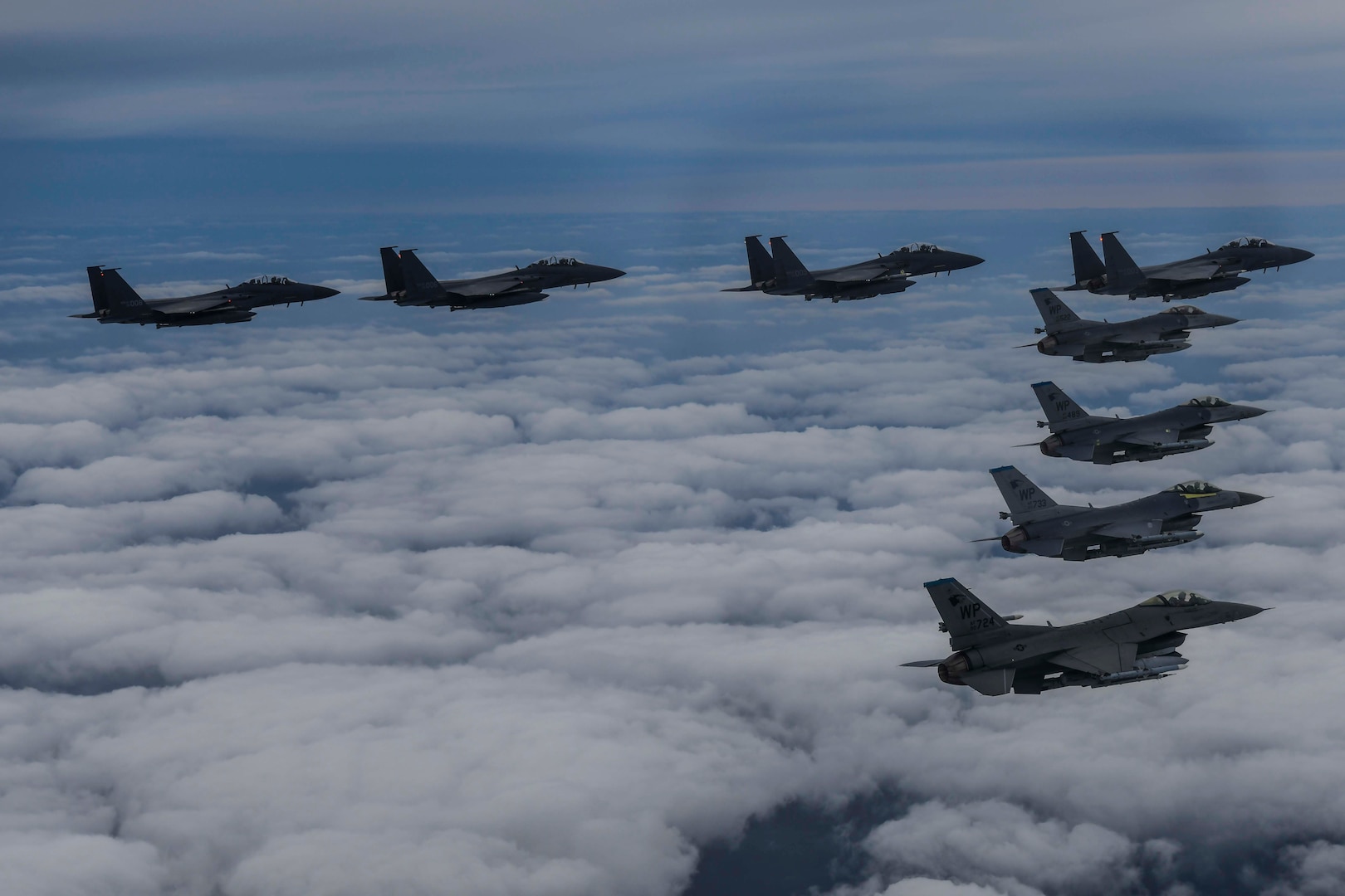 U.S. Air Force F-16 Fighting Falcons from the 8th Fighter Wing conducted flight operations over the Korean peninsula with Republic of Korea F-15Ks from the 11th Fighter Wing to demonstrate the close coordination and quick response between the two nations.