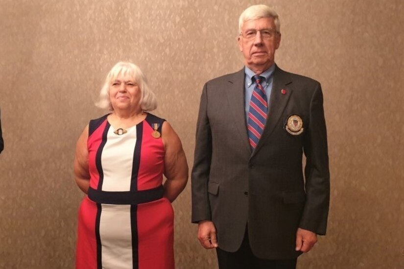 Retired Master Sgt. Deborah Krall (left), formerly of the 171st Air Refueling Wing, stands next to retired Maj. Gen. Wesley Craig, former Adjutant General of Pennsylvania, during the Maj. Octavius V. Catto award ceremony Oct. 1 at the Union League of Philadelphia.