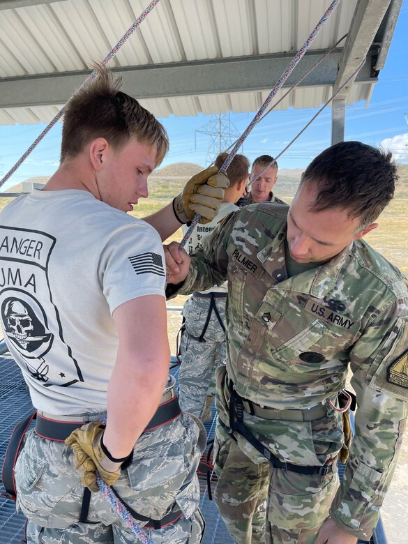 JROTC cadets receive training on the rappel tower at Camp Williams, Utah, as part of the Wildcat Challenge, Sept. 30, 2022.