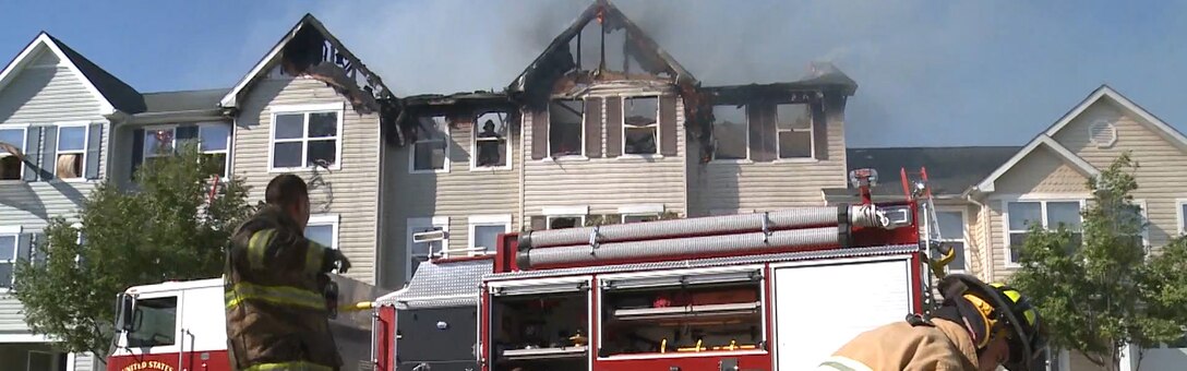 Cropped version of 120330-F-YN174-001 video of firefighters responding to housing fire at Joint Base Andrews.