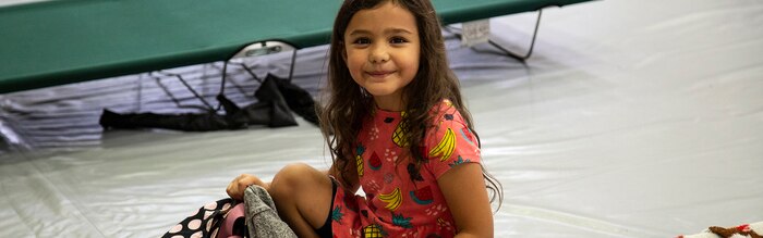 U.S. Marines, families, and local residents of Onslow county seek shelter in Wallace Creek Fitness Center, Marine Corps Base Camp Lejeune, Sept. 5, 2019. Marines worked to ensure all equipment and personnel are prepared for the upcoming heavy rains, strong winds and flash flooding that is associated with Hurricane Dorian. (U.S. Marine Corps by Cpl. Alexia Lythos) Cropped version of 190905-M-ZX532-117