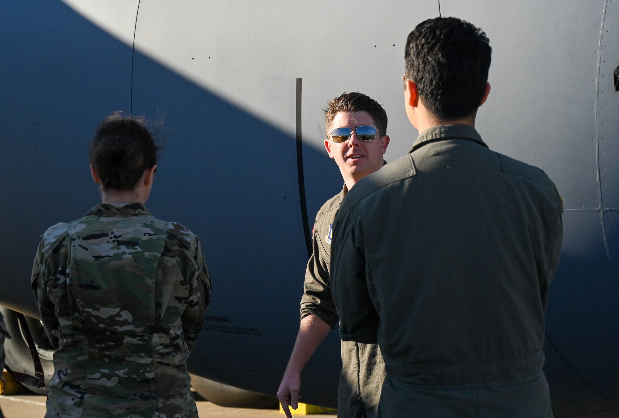 Members of the Tinker Company Grade Officer Council visit the 507th Air Refueling Wing to learn about the Air Force Reserve, the KC-135 Stratotanker and wing's aerial refueling mission October 4, 2022, Tinker Air Force Base, Oklahoma. (U.S. Air Force photo by 2nd Lt. Mary Begy)