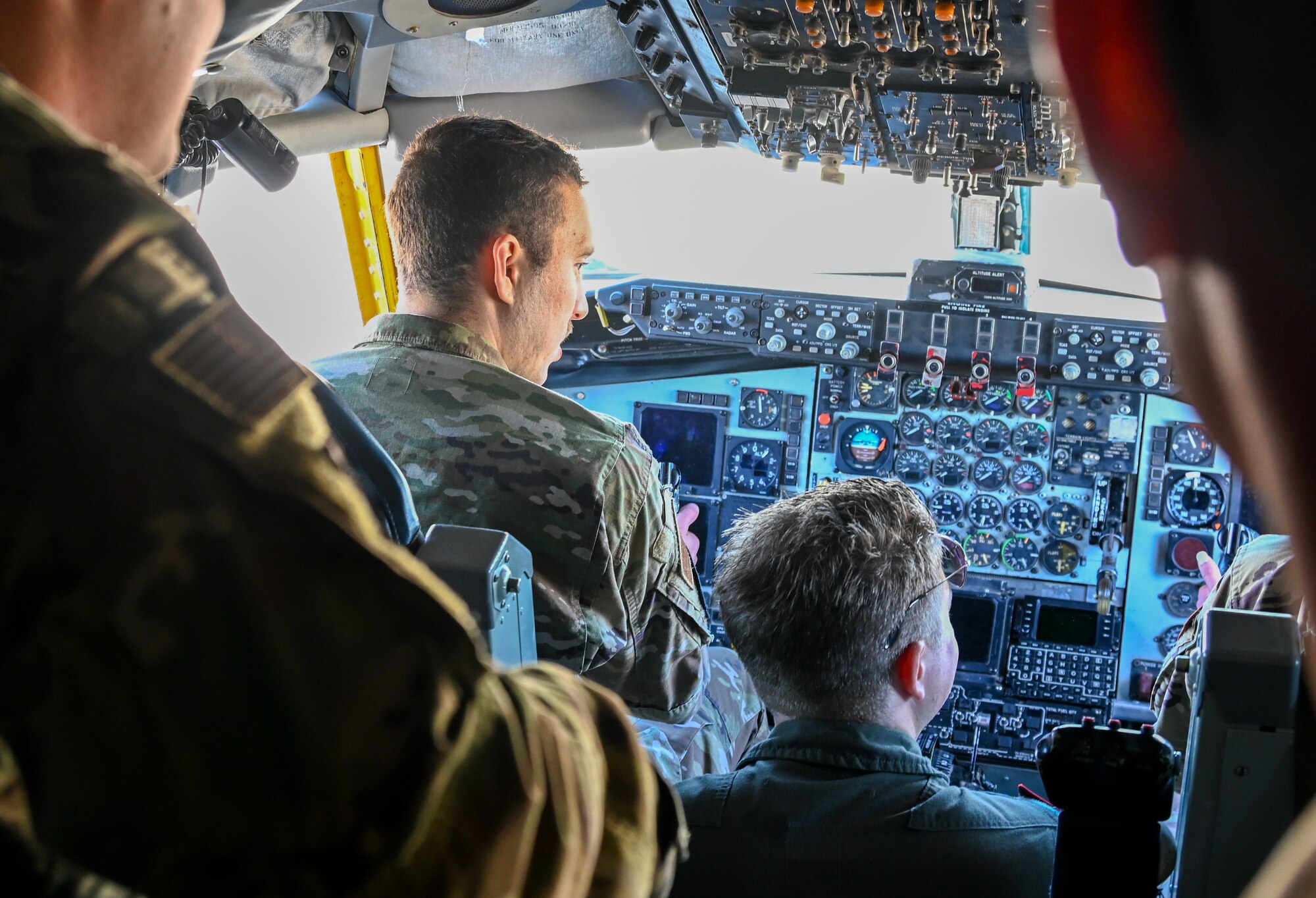 Members of the Tinker Company Grade Officer Council visit the 507th Air Refueling Wing to learn about the Air Force Reserve, the KC-135 Stratotanker and wing's aerial refueling mission October 4, 2022, Tinker Air Force Base, Oklahoma. (U.S. Air Force photo by 2nd Lt. Mary Begy)
