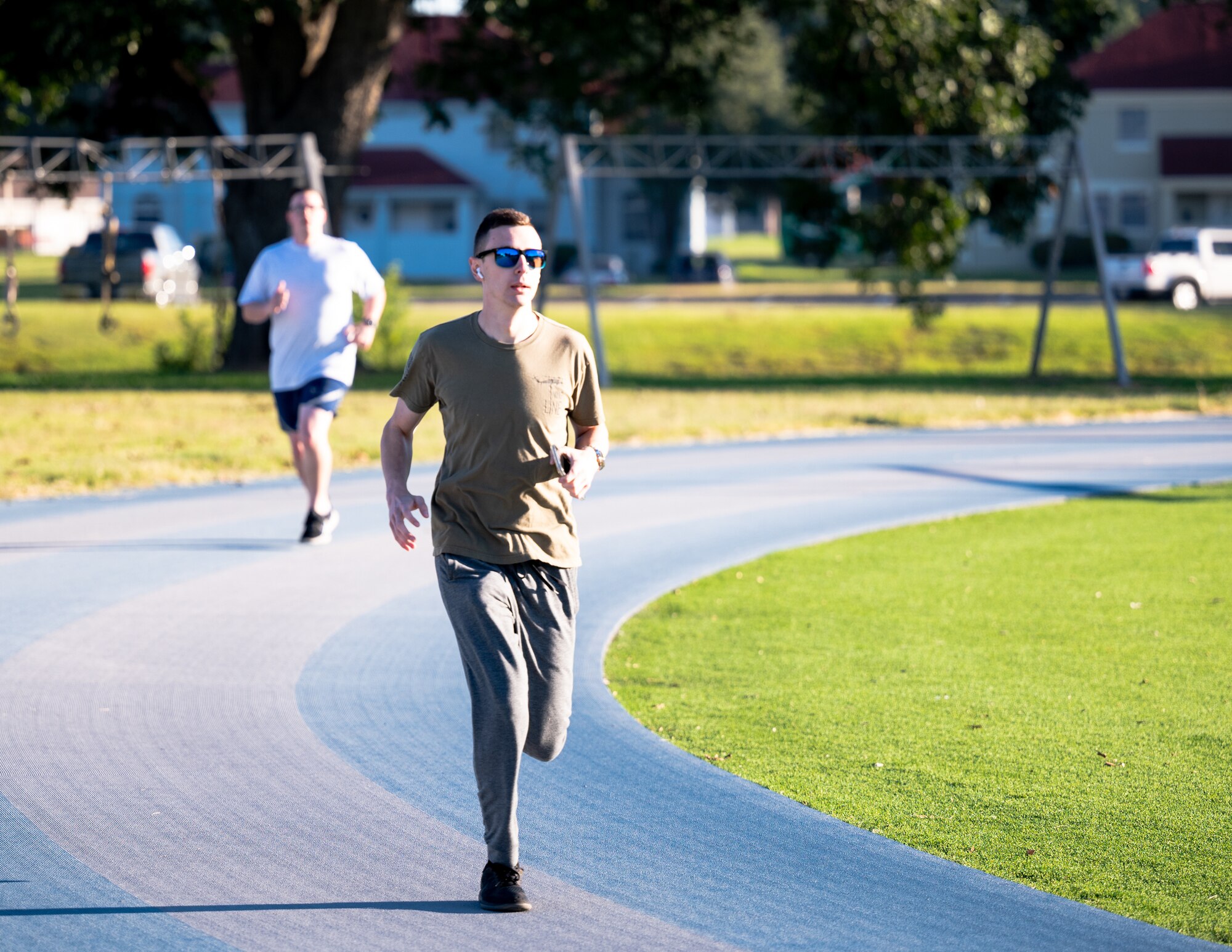 . Airmen ran at the base fitness center to promote mental health and suicide awareness.