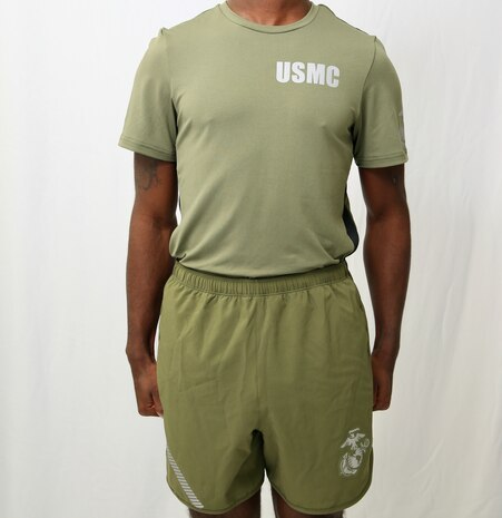 The male version of the latest iteration of the physical training uniform prototype is shown here, modeled by a U.S. Marine at Marine Corps Base Quantico, Virginia.
