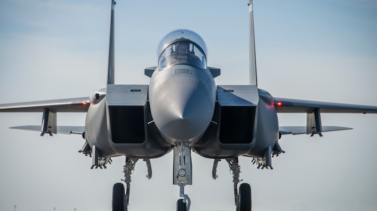 The F-15EX, the Air Force’s newest fighter aircraft, arrives to Eglin Air Force Base, Florida March 11. The aircraft will be the first Air Force aircraft to be tested and fielded from beginning to end through combined developmental and operational tests. The 40th Flight Test Squadron and the 85th Test and Evaluation Squadron personnel are responsible for testing the aircraft. (U.S. Air Force photo/Samuel King Jr.)