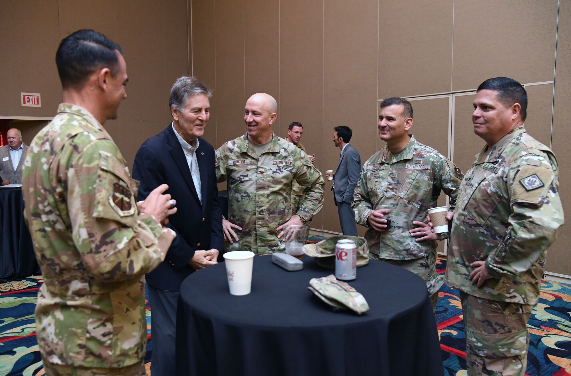 Mayor Andrew "FoFo" Gilich, Mayor of Biloxi, Mississippi, visits with Gulf Coast military leadership during the 41st Annual Salute to the Military inside the Beau Rivage Resort and Casino in Biloxi, Mississippi, Oct. 4, 2022. The Mississippi Gulf Coast Chamber of Commerce hosted event recognized the men and women who serve in the military along the Gulf Coast. (U.S. Air Force photo by Kemberly Groue)