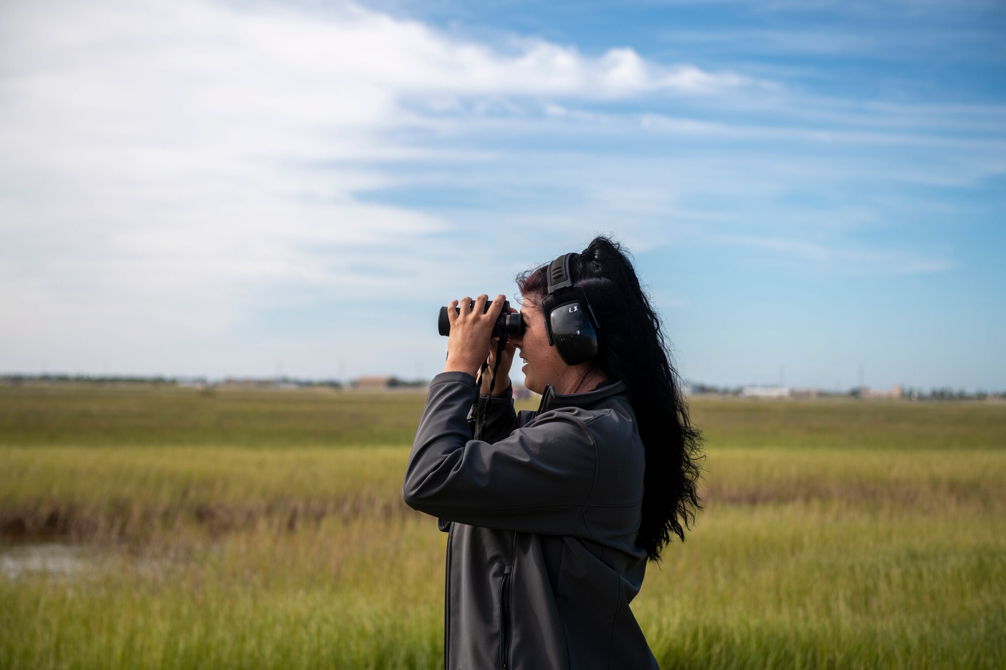 Eades looking for wildlife on the airfield.